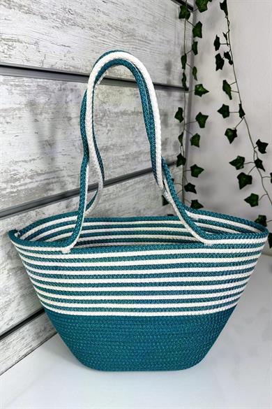 Bella Notte Turquoise Striped Handmade Casual/Beach Bag 8016