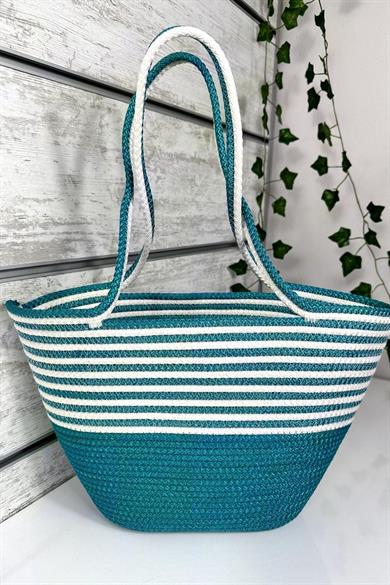 Bella Notte Turquoise Striped Handmade Casual/Beach Bag 8016