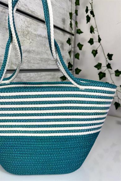 Bella Notte Turquoise Striped Handmade Casual/Beach Bag 8016