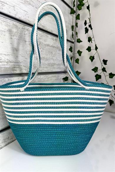 Bella Notte Turquoise Striped Handmade Casual/Beach Bag 8016