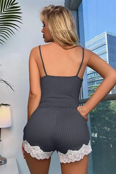 Bella Notte Viscose Anthracite Lace Detailed Stylish Shorts Set 7000
