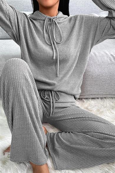 Bella Notte Viscose Grey Hooded Long Sleeve Double Suit 7009