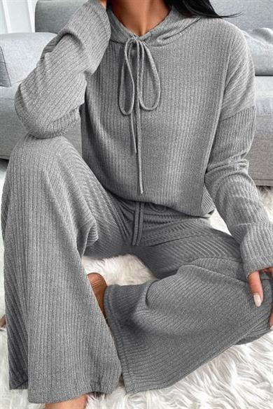 Bella Notte Viscose Grey Hooded Long Sleeve Double Suit 7009