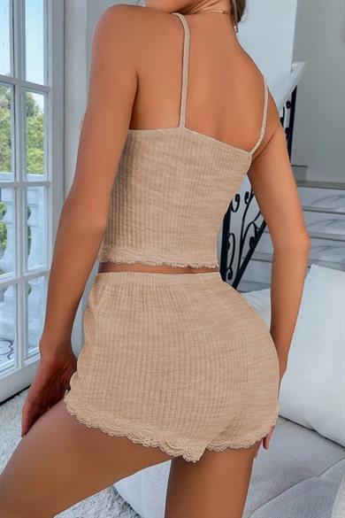 Bella Notte Viscose Dark Cream Lace Nice Shorts Set 7509