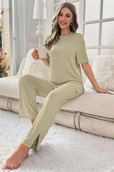 Bella Notte Viscose Mint Green Slit Detailed Double Set 7017