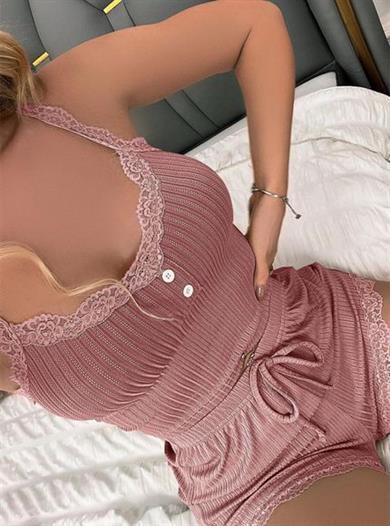 Bella Notte Viscose Powder Lace Detailed Stylish Shorts Set 7002