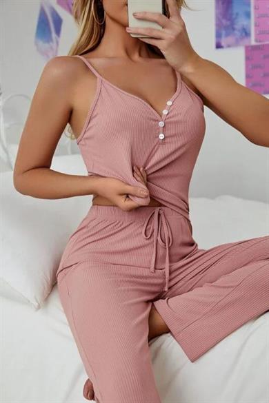 Bella Notte Viscose Powder Button Detailed Very Stylish Double Set 7012