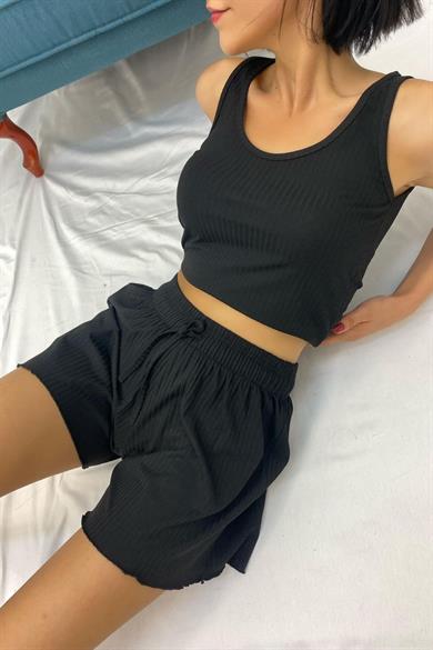 Bella Notte Viscose Black Very Casual Shorts Set 7513