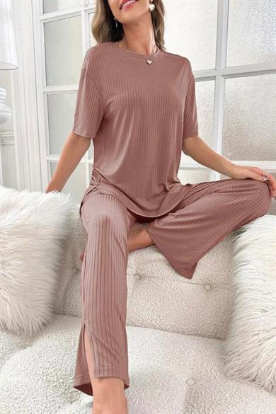 Bella Notte Viscose Mink Slit Detailed Double Set 7018