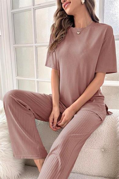 Bella Notte Viscose Mink Slit Detailed Double Set 7018