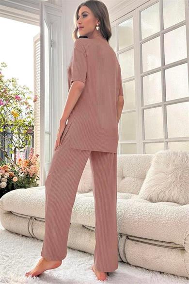 Bella Notte Viscose Mink Slit Detailed Double Set 7018