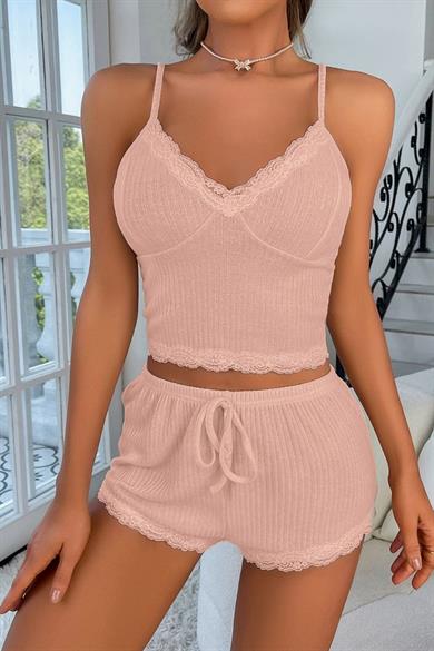 Bella Notte Viscose Kitten Lace Detailed Shorts Set 7510