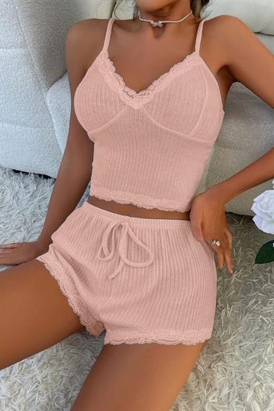 Bella Notte Viscose Kitten Lace Detailed Shorts Set 7510