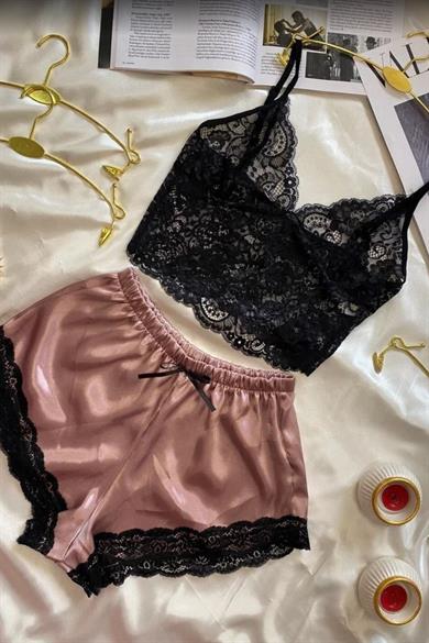 Bella Notte Mink Lace Elegance Double Satin Shorts Set S-7523