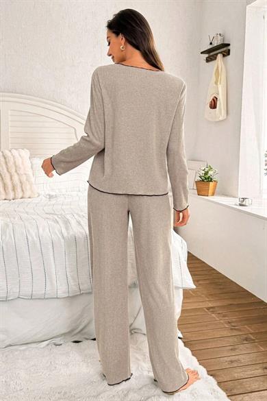 Bella Notte Vizon Pamuklu Fiyonk Detaylı Pijama Takımı 77305