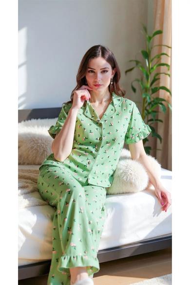 Bella Notte Yeşil Çiçekli Yaz Esintili Pijama Takımı 7345