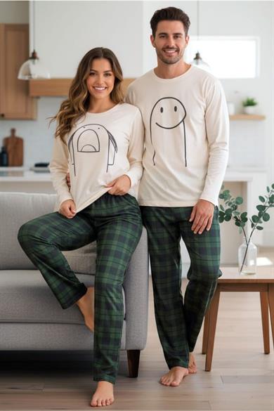 Bella Notte Yeşil Ekoseli Çöp Adam Desenli Şirin Kadın Pijama Takımı CP7577