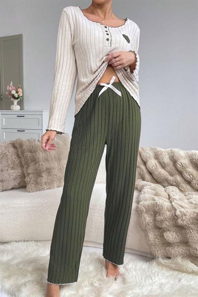 Bella Notte Yeşil Pamuklu Kalp Detaylı Pijama Takımı 7089