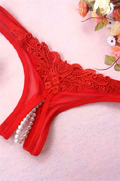 Bella Notte Red Very Sexy Pearl Detailed Fantasy Thong 18010
