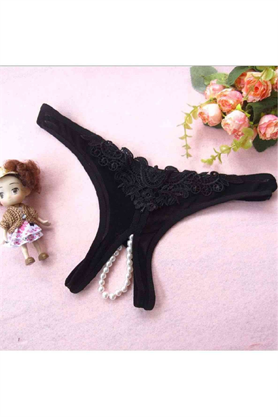 Bella Notte Black Lace Pearl Detailed Very Sexy Fantasy Thong 18007