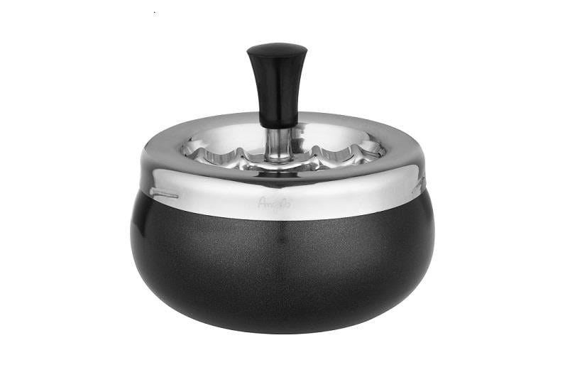 Angelo Bas-Çevir Metal Hazneli Bombeli Küllük Siyah 11 cm