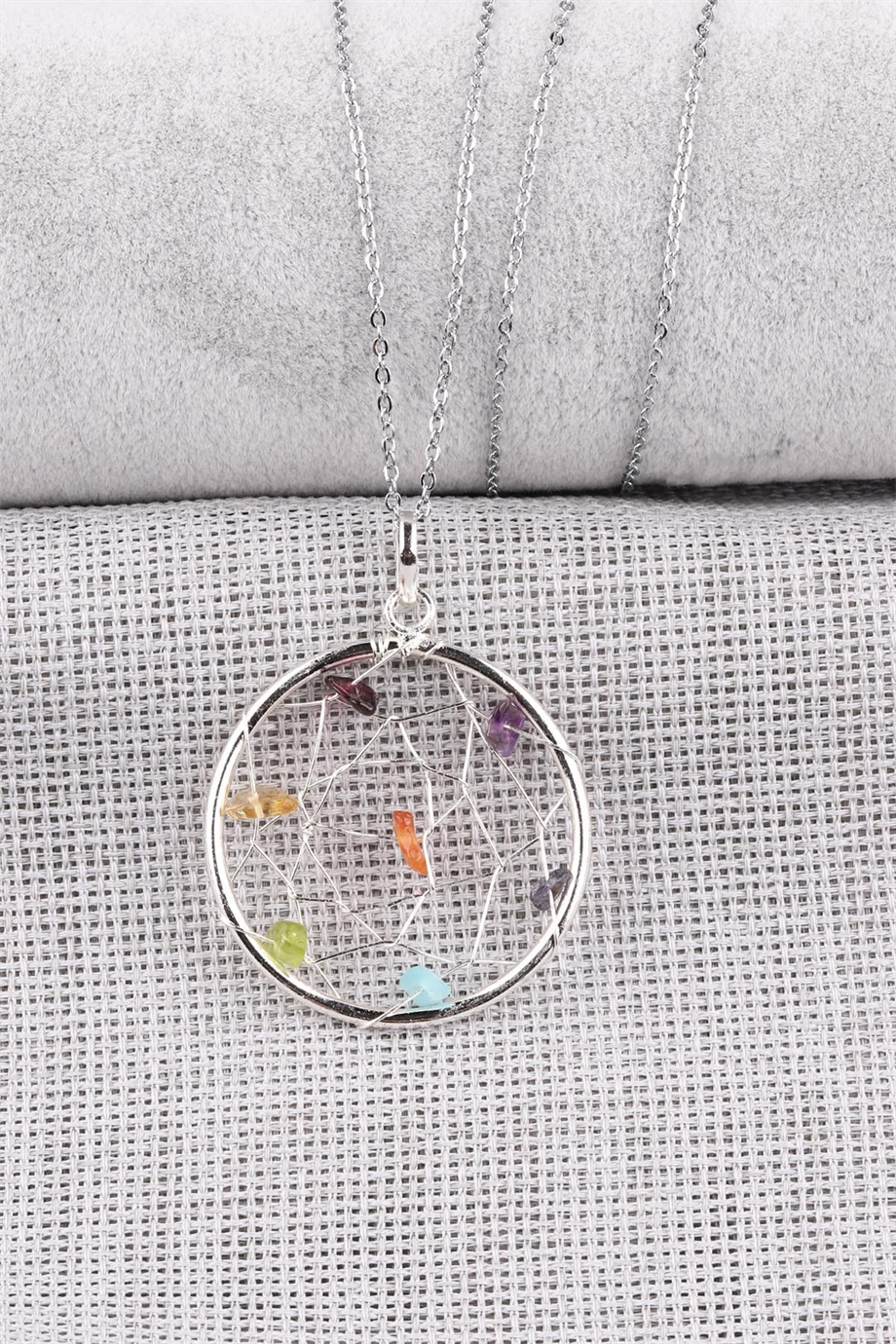 Çakra Doğal Taş Tel Sarmalı Kolye