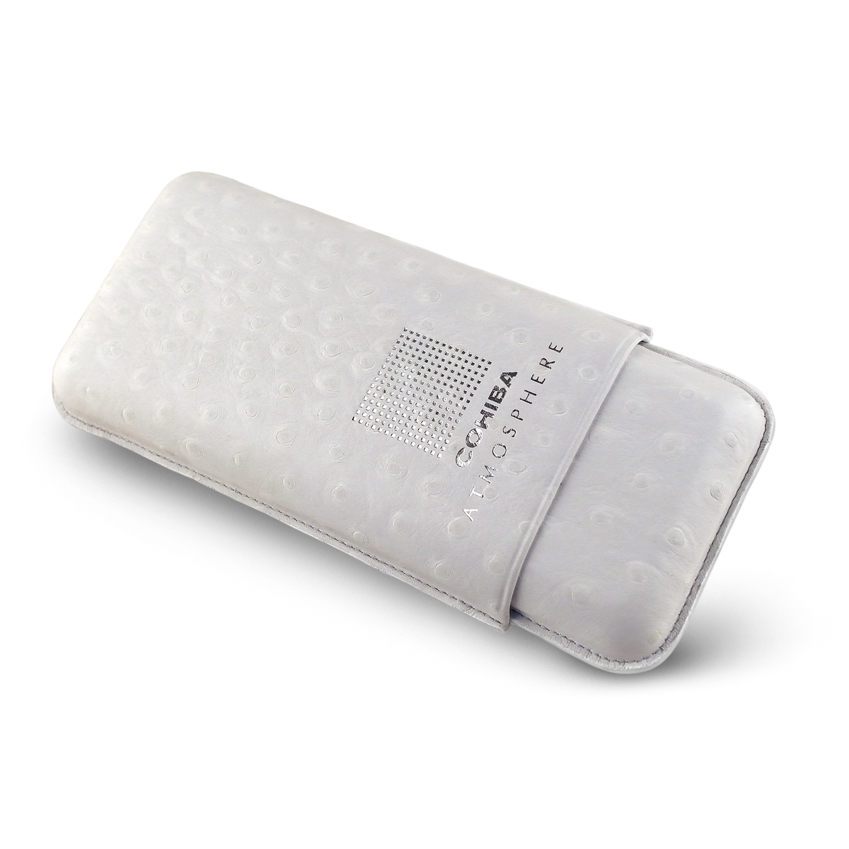 Cohiba Atmosphere Ostrich Gerçek Deri Puro Kılıfı Üçlü 64 Ring - Silver