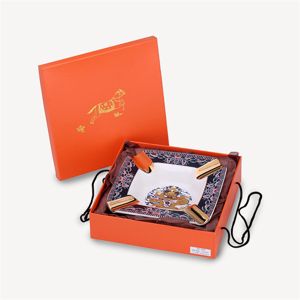 Elegant Chinese Dragon Büyük Boy 4lü Puro Küllüğü Desenli Gold