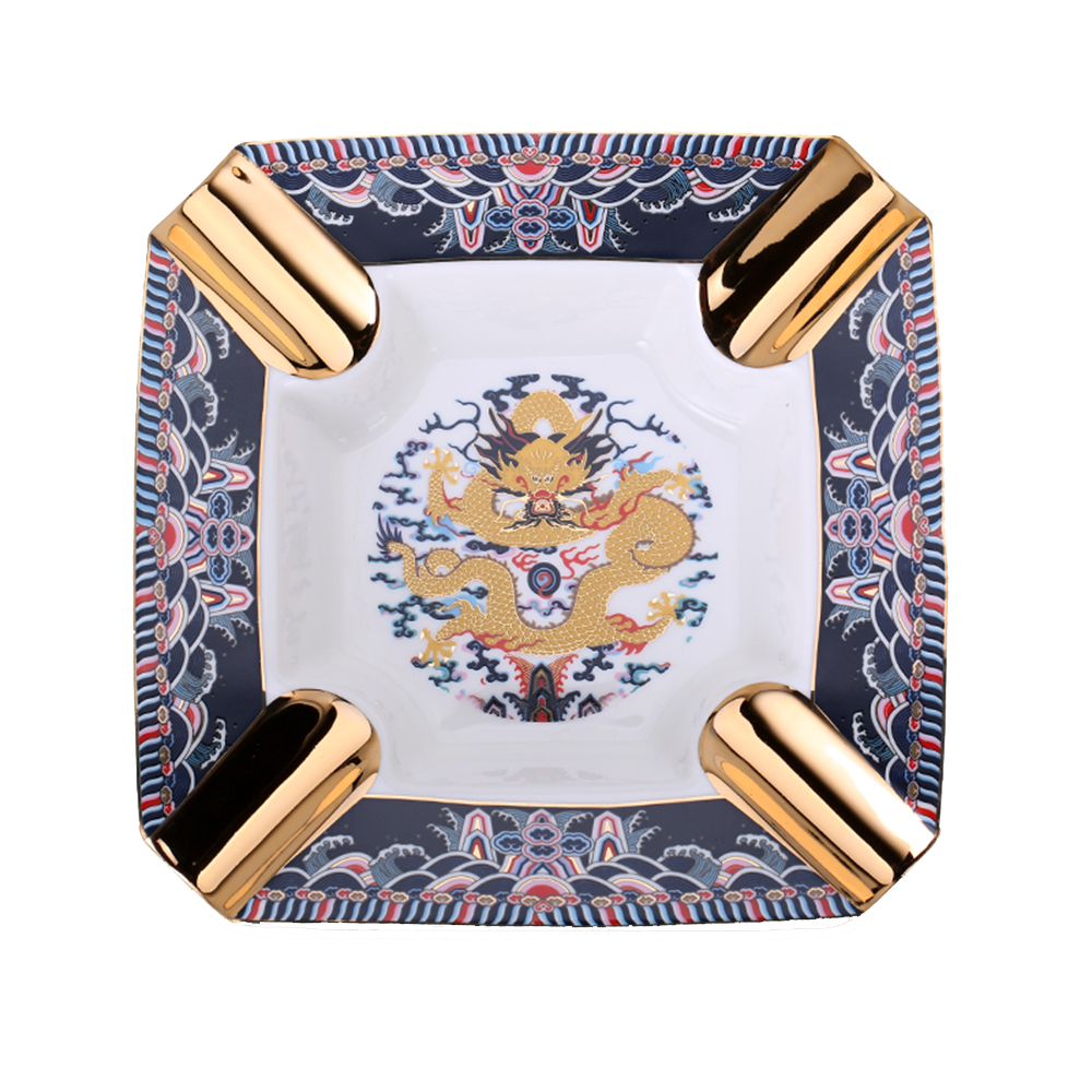 Elegant Chinese Dragon Büyük Boy 4lü Puro Küllüğü Desenli Gold