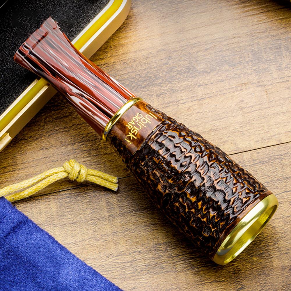 Lubinski 4 Boy Kullanım Briar Puro Ağızlığı 9mm Filtreli Long Carve (38-57 Ring)