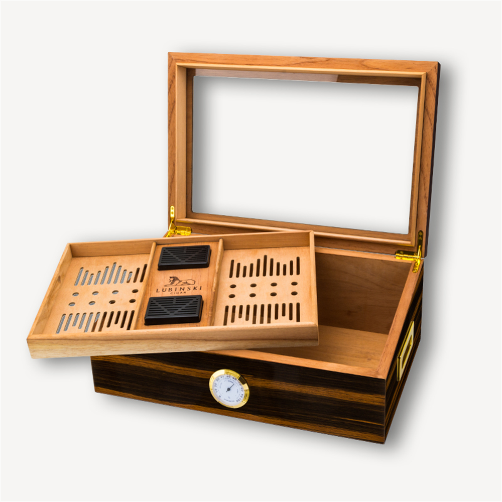 Lubinski Cedar Camlı Tepsili Puro Kutusu Humidor Kahve 100s