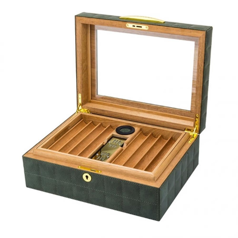 Lubinski Deri Camlı Humidor Puro Kutusu Sarı 50s