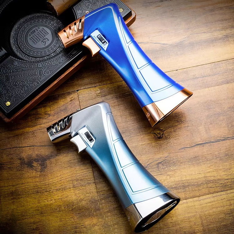 Lubinski New Design Çok Fonksiyonlu Tek Torch Büyük Masa Tipi Puro Çakmağı Blue Ice