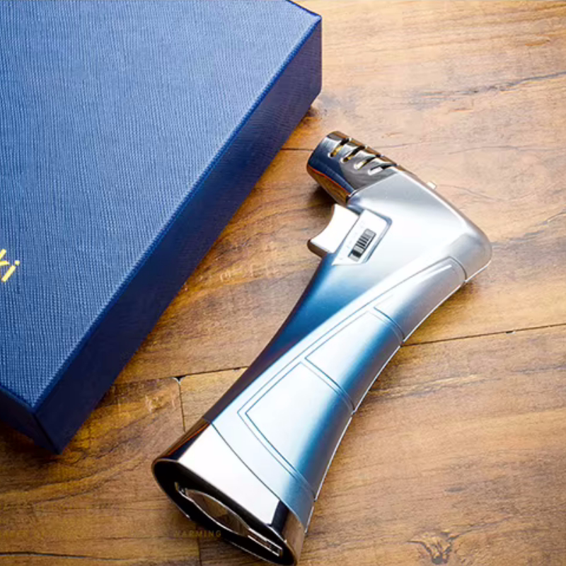 Lubinski New Design Çok Fonksiyonlu Tek Torch Büyük Masa Tipi Puro Çakmağı Blue Ice