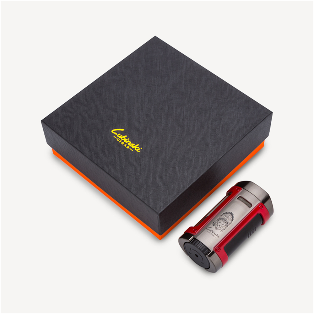 Lubinski Sehpalı Kılıflı Dört Torch Puro Çakmağı Gunmetal-Kırmızı