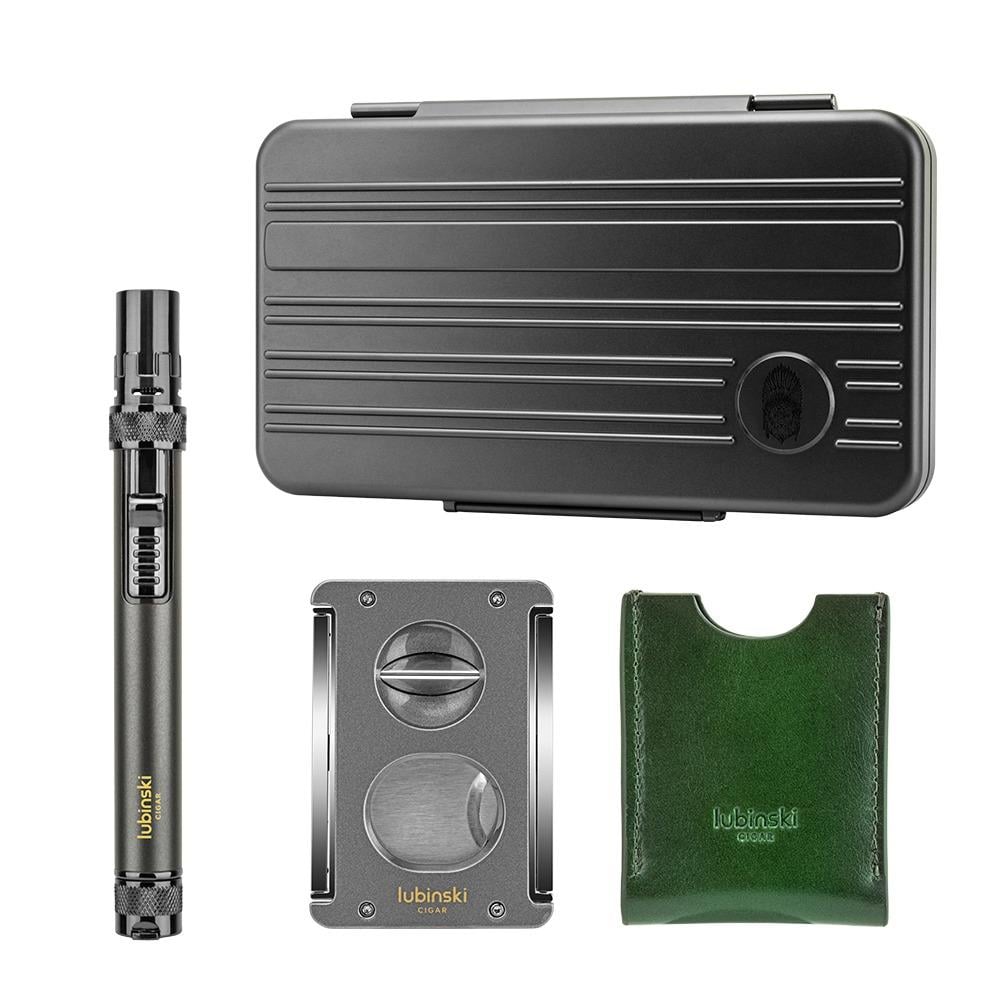 Lubinski Special Edt. Aluminyum Slim Puro Taşıma Çantası Grey Çakmak+V-Cut Kesici/Delici Set