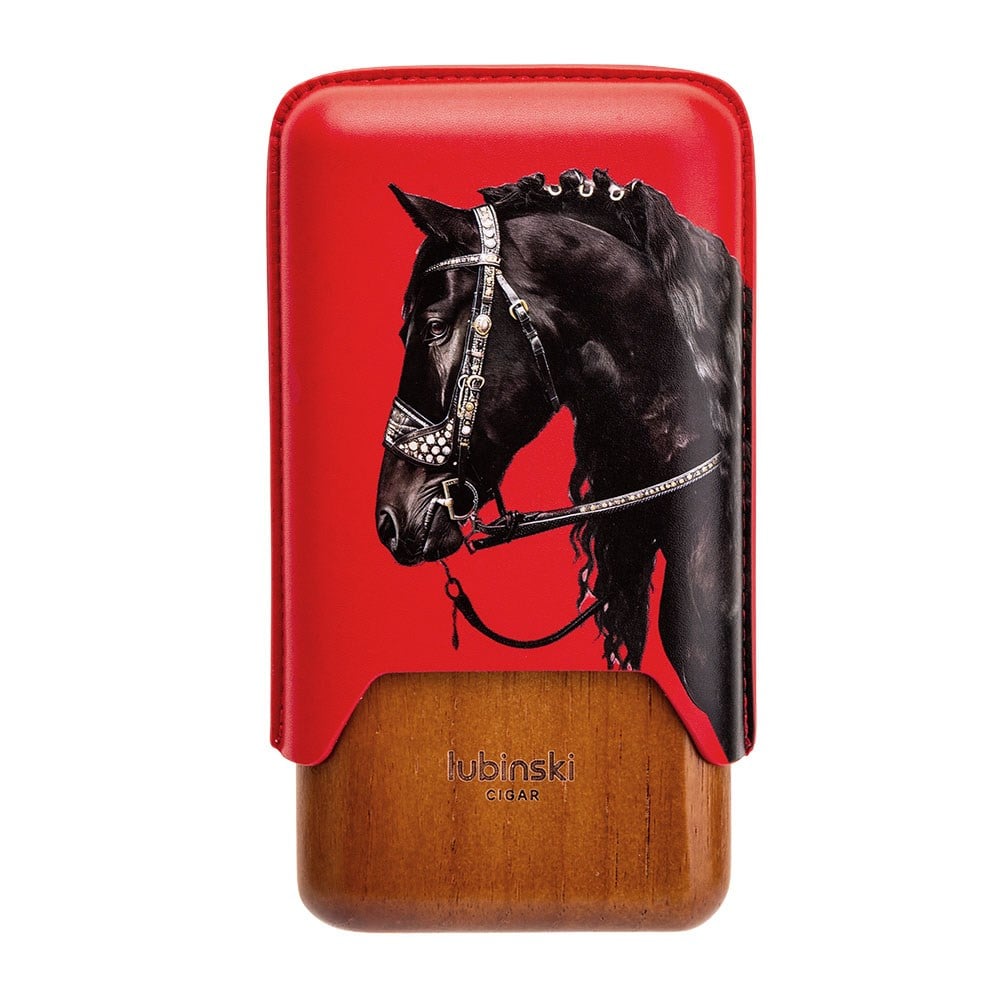 Lubinski Year Of Horse Deri Üçlü Sedirli Puro Kılıfı - Kırmızı(62 Ring)