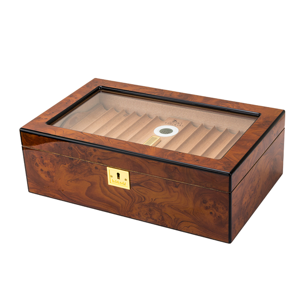 Lubinski Yeni Cedar Camlı Tepsili Puro Kutusu Humidor Kahve 60s