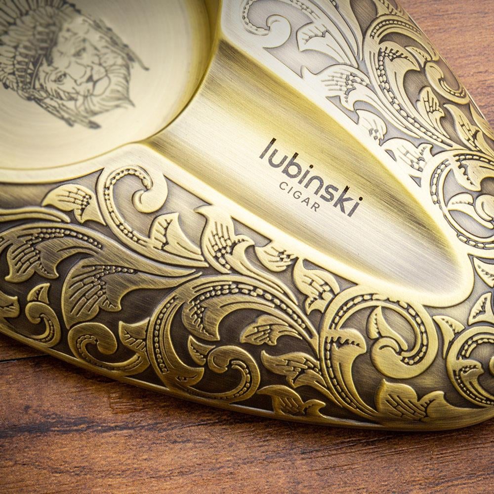 Lubinski Yeni Seri Lion İşleme Metal Tekli Puro Küllüğü - Gold