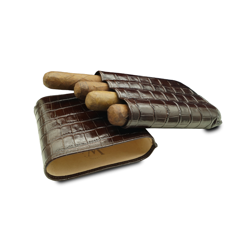Montes Gerçek Deri El Yapımı Puro Kılıfı Dörtlü (60 Ring) Croco Tabaco