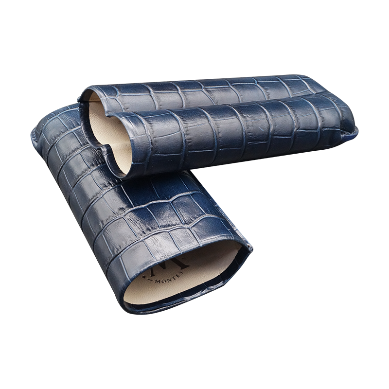 Montes Gerçek Deri El Yapımı Puro Kılıfı İkili (60 Ring) Croco Oceano