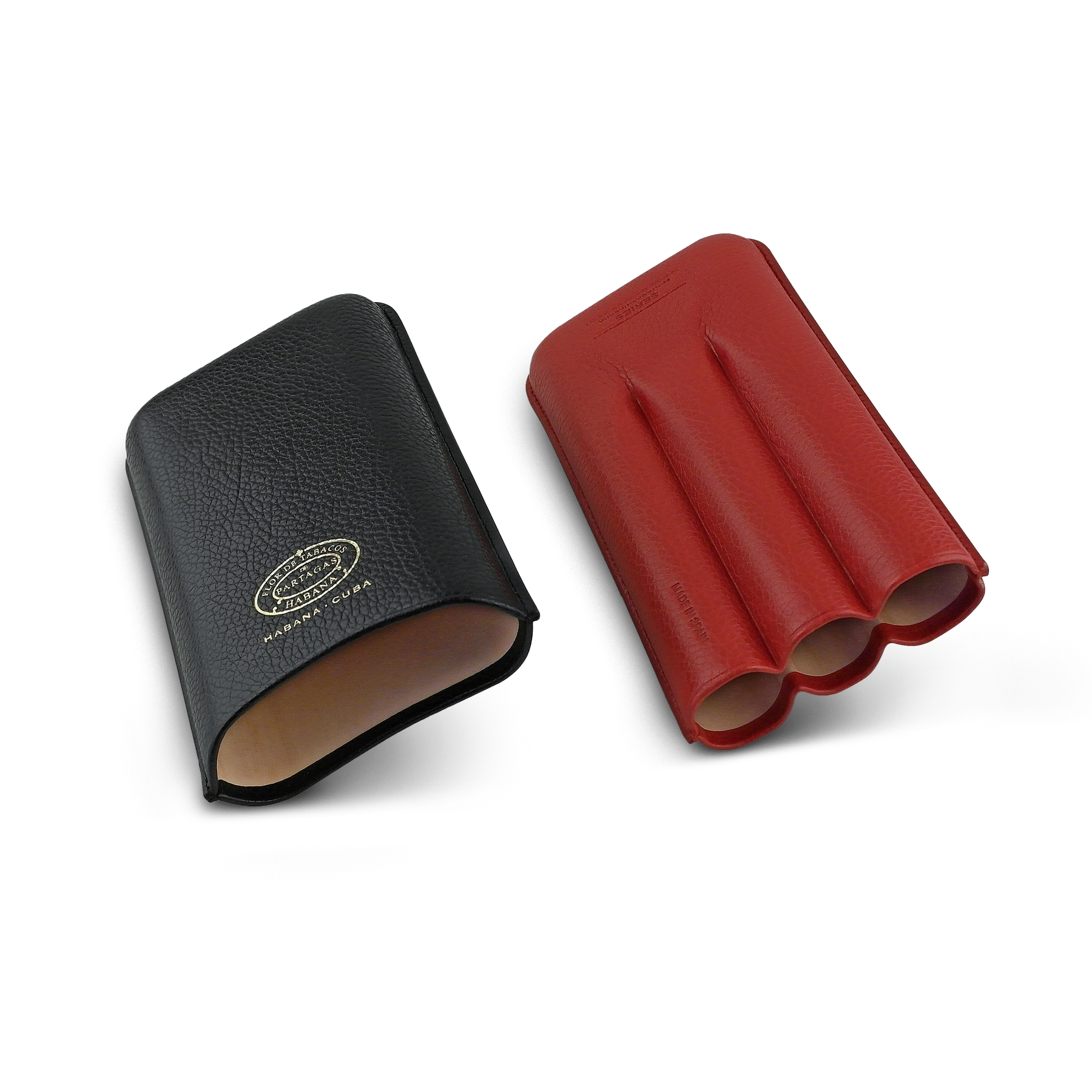 Partagas Series Gerçek Deri Puro Kılıfı Üçlü 64 Ring - Siyah Kırmızı