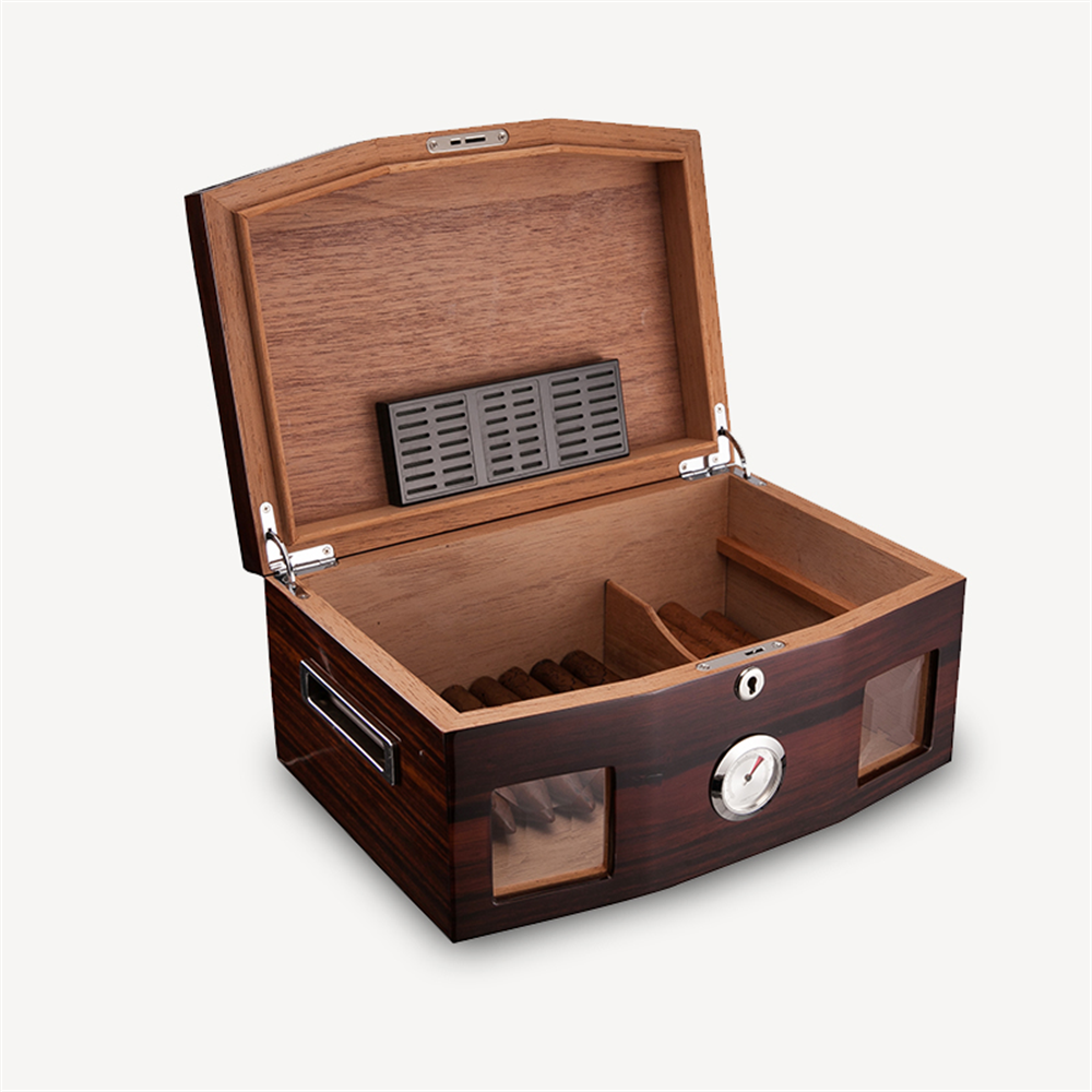 Sikarlan Cedar Camlı Bölmeli Puro Kutusu Humidor Kahve 100s