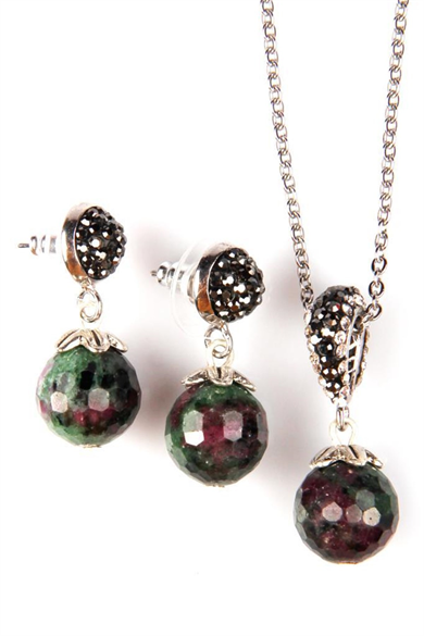 Anyolit Doğal Taş Kolye – Küpe Set