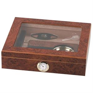 Cedar Alman Camlı Puro Kutusu Humidor Seti Kahve 15s