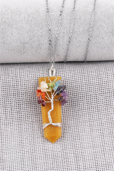 Kalsit Doğal Taş Tel Sarmalı Çakra Kolye