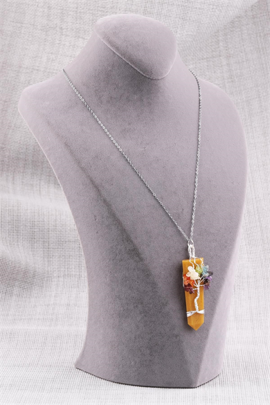 Kalsit Doğal Taş Tel Sarmalı Çakra Kolye