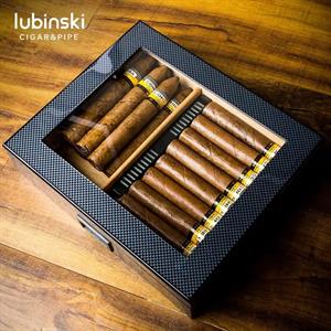 Lubinski Cedar Basic Camlı Puro Kutusu Humidor Slim Dijital Karbon 15s