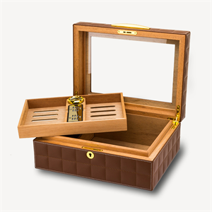 Lubinski Deri Camlı Humidor Puro Kutusu Kahve 50s