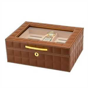 Lubinski Deri Camlı Humidor Puro Kutusu Kahve 50s
